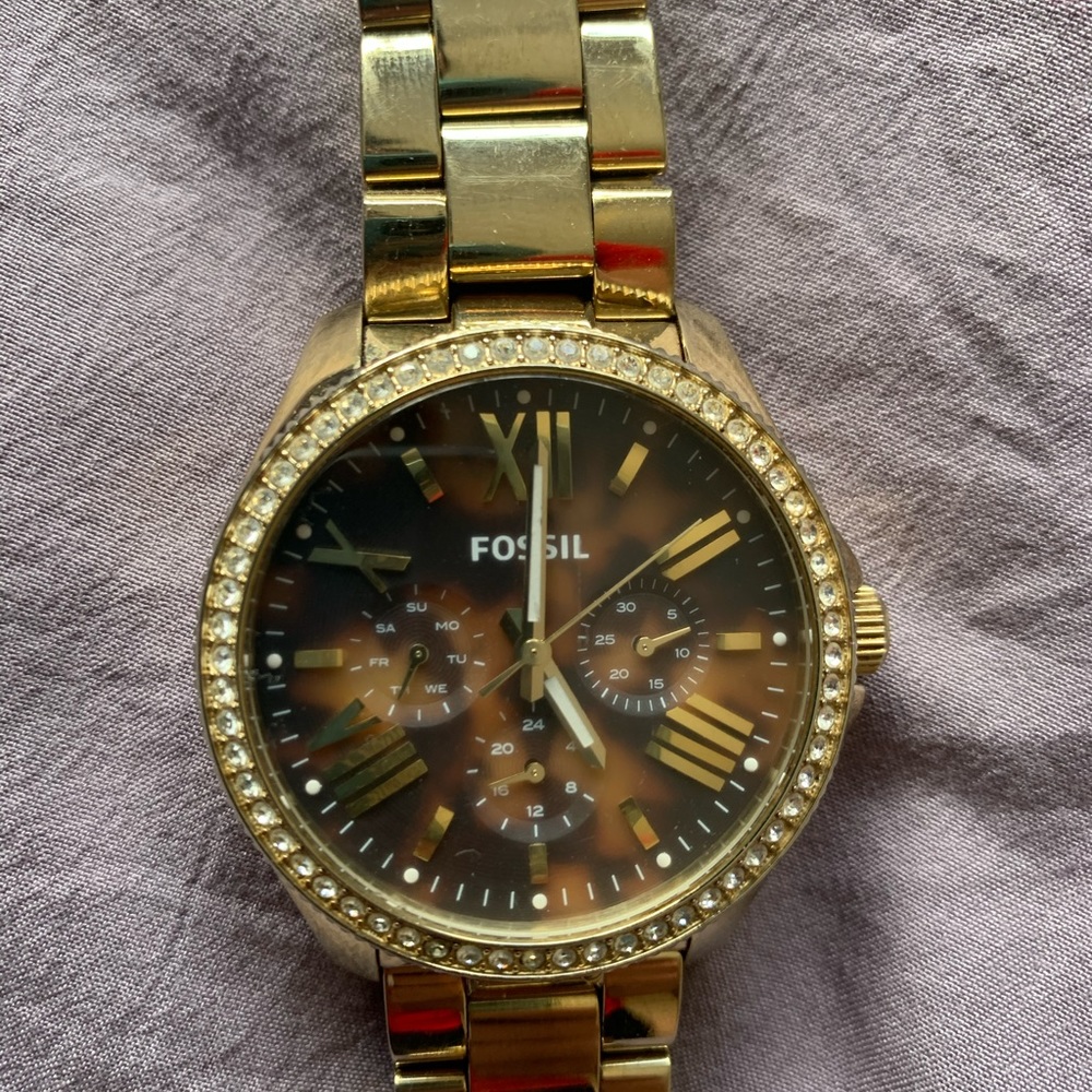Gold And Tortoise Shell Fossil Watch - image 2